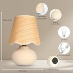 11" Small Mini Boho Table Lamp – Handmade Ceramic Cream Base with Scallop Woven Rattan Shade, Dimmable Plug-In Accent Light for Bedroom, Nightstand, Small Spaces, Kitchen Counter, Bookshelf - color: Airy Scallop Rattan Shade