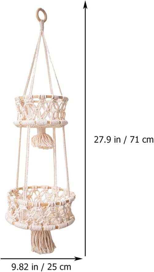 Alipis Macrame Plant Hanger Macrame Hanging Fruit Basket 2 Tier Woven Cotton Rope Storage Baskets Hanging Plant Holder for Vegetable Storage