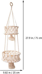 Alipis Macrame Plant Hanger Macrame Hanging Fruit Basket 2 Tier Woven Cotton Rope Storage Baskets Hanging Plant Holder for Vegetable Storage