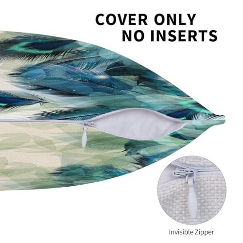 Watercolor Peacock Feather Pillow Covers 18 x 18 Set of 2 Green and Teal Throw Pillow Cover Vintage Decorative Pillowcases Farmhouse Home Decor for Couch Bed Sofa Outdoor - color: Peacock Feather