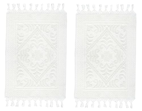 COTTON CRAFT Woven Area Rug - 2 Pack Cotton Jacquard Textured Rug - Boho Farmhouse Rustic Throw Rug with Fringe - Machine Washable Accent Mat for Bedroom Living Room Entryway Nursery - 20x32 - White - color: White - 2 Pack, size: 1'8" x 2'8" (Rectangular)