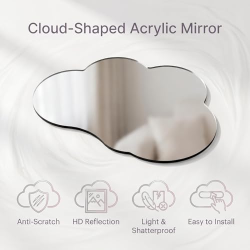 Cloud Acrylic Mirror Anti-Scratch Unbreakable Shatterproof HD Tempered Wall Decorative Mirrors for Restaurant Bedroom Kitchen Office Gym(Cloud,11.81 "x 15.75") - color: Cloud