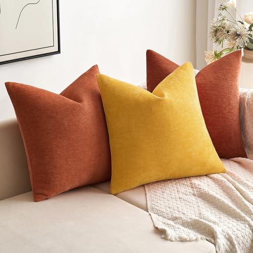 MIULEE Pack of 2 Goose Yellow Decorative Pillow Covers 18x18 Inch Soft Chenille Couch Spring Throw Pillows Farmhouse Cushion Covers for Home Decor Sofa Bedroom Living Room - color: Goose Yellow, size: 18" x 18" (Pack of 2)