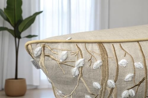 VAGMINE Embroidered Magnolia Branch Botanical 18x18 Throw Pillow Cover - Natural Linen Square Cushion for Sofa Couch Bed - Cottagecore Farmhouse Spring Decor - Forest - color: Natural-forest, size: 18" x 18" (Pack of 1)