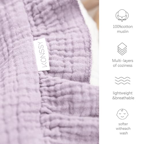 Konssy Flounce Muslin Baby Blanket for Girls Boys, 100% Cotton Soft Crib Swaddle Blankets, Reversible & Breathable Nursery Bedding for Newborns Toddlers, 43x39 Inches (Purple) - color: Purple, size: 43"x39"
