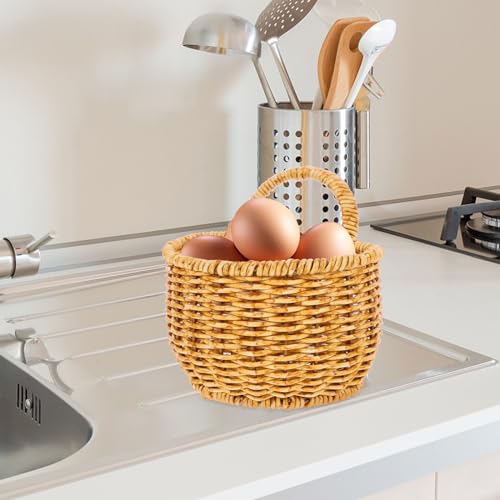TEHAUX Woven Hanging Basket Imitation Rattan Wall-Mounted Sundries Storage Basket Lightweight Fruit Vegetable for Kitchen Home Dorm Balcony Decor 5.51 X 3.93 X 5.51 in