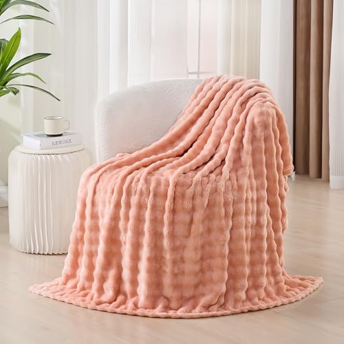 3D Bubble Plush Blanket Textured Fleece Throw Soft Warm Cozy Blanket Couch Bed Throw Pink 50x60 Inches - color: Petal Pink, size: Throw(50"x60"）
