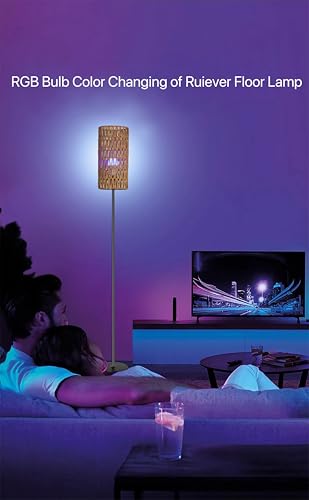 Ruiever Smart Floor Lamp for Living Room,Gaming - Remote, Timer Floor lamp with Remote, APP Control & RGB Standing lamp with Hand-Worked Rattan Shade Bluetooth Bulb Included (Bluetooth Bulb) - style: Bluetooth Bulb
