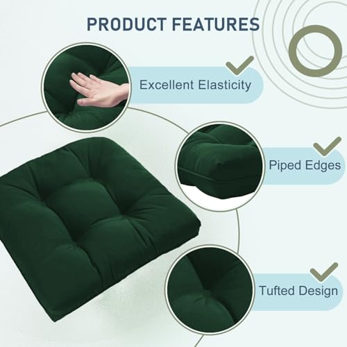 downluxe Outdoor Chair Cushions Set of 4 for Patio Furniture, Water Resistant Tufted Overstuffed Patio Furniture Cushions, Thick Outdoor Seat Cushion, 19" X 19" X 5", Forest Green - color: Forest Green, size: 4 Count (Pack of 1)
