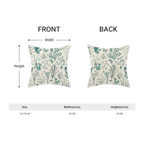 AEIOAE Summer Pillow Covers 16x16 Inch Set of 2,Teal Green Wild Flower Plant Throw Pillows Case,Seasonal Floral Outdoor Decorative Square Linen Farmhouse Decor Cushion Covers for Home Sofa Bed Couch - color: Teal Wild Floral, size: 16" x 16" (Pack of 2)