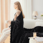 NEWCOSPLAY Super Soft Throw Blanket Black Premium Silky Flannel Fleece 3D Clouds Stylish Jacquard Lightweight Bed Blanket All Season Use 350GSM (Black, Throw(50"x60")) - color: Black, size: Throw(50"x60")