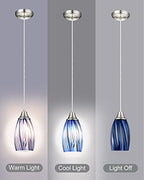 karyfine Dark Blue Glass Mini Pendant Lights for Kitchen Island 3Pack Blown Art Glass Pendant Lighting Shade Hanging Pendant Lights with Brushed Nickel Finish for Kitchen Over Sink,Dining Room - color: Dark Blue mixing Brown black-3Packs