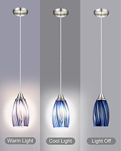 karyfine Dark Blue Glass Mini Pendant Lights for Kitchen Island 3Pack Blown Art Glass Pendant Lighting Shade Hanging Pendant Lights with Brushed Nickel Finish for Kitchen Over Sink,Dining Room - color: Dark Blue mixing Brown black-3Packs