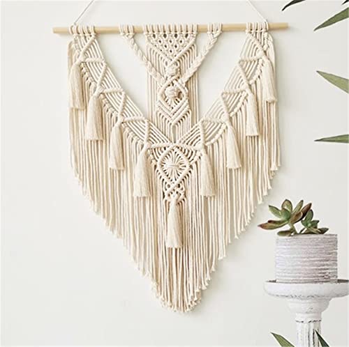 BMIDRUT Hanging Macrame Tapestry Woven Boho Wall Art Handmade Macrame Tapestry Home Wall Decor Wall Pediment 18x30 Inch (Beige) - color: Beige