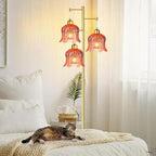 QIYIZM Pink Floor Lamp for Living Room,Bedroom,Gold Mid Century Modern Standing Lamp Brass Tree 3 Light Tall Floor Lamps Floor Lights Glass Flower Lamp Shade Girls Kids Boho Bohemian - size: 24-Floor Lamp