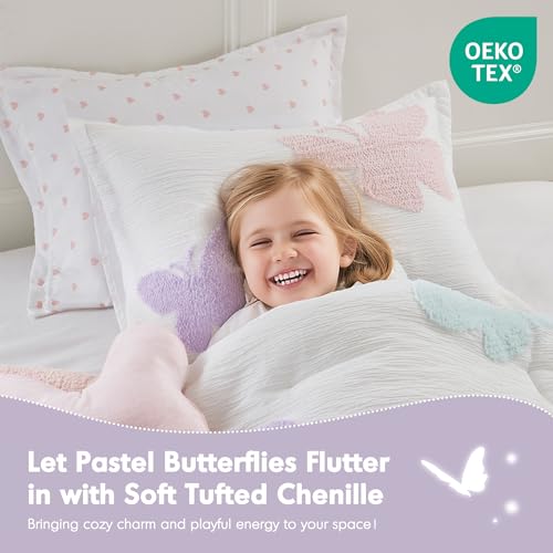 Intelligent Design Kids Rio Twin Comforter Set – Girls’ Reversible Tufted Chenille Bedding with Pastel Purple Butterflies and Pink Dot, 3pcs - color: Multicolor, size: Twin Comforter