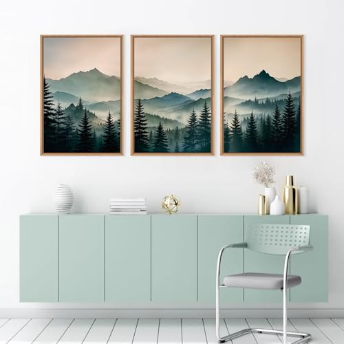 HPNIUB Large Green Mountain Framed Canvas Wall Art,Foggy Forest Wall Decor,Modern Watercolor Boho Pine Tree Wall Painting,Nature Mountains Landscape Art Print for Living Room,Bedroom,Office-16 x24 x3 - color: Green Mountain Wall Art, size: 16"L x 24"W