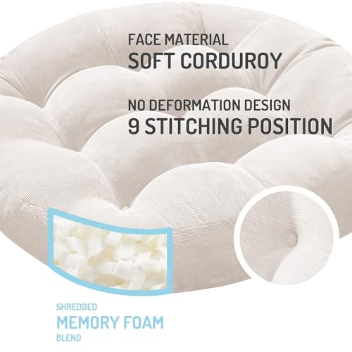 Meditation Floor Pillow Set of 2, Round Large Pillows Seating for Adults, Tufted Corduroy Cushion for Living Room Tatami, Beige 22 Inch - color: Round | Beige | 2 Pack, size: 2 Pack