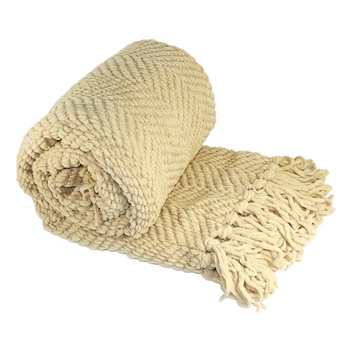 Home Soft Things Throw Blanket Knitted Tweed Throw 50'' x 60'', Light Camel, Super Soft Cozy Warm Comfortable Breathable Throw for Living Room Chair Couch Bed Sofa Bedroom Home Décor - color: Light Camel, size: 50 in x 60 in