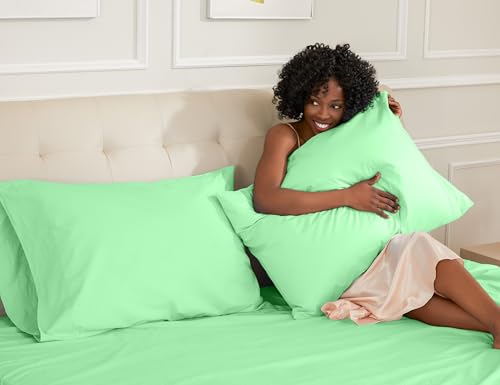 Sunflower Queen Pillowcases Set of 2, 100% Cotton Queen Size Pillow Cases 2, 20×30 inches Green Ash, Soft and Breathable - color: Green Ash, size: Queen (20"x30")