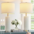 Reaketon 26.5" Ceramic Table Lamp Set of 2, 3 Way Dimmable Touch Control Table Lamp with 2 USB Charging Ports for Bedroom Living Room, Modern Nightstand Lamp End Table Lamps, Bulbs Included - color: White Shade & Silver Base