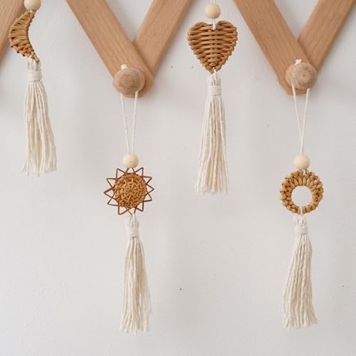 4Pcs Handwoven Wall Decor with Fringed Tassels for Living Room Bedroom Accents Artisanal Rattan Cotton Rope Wall Art Craft