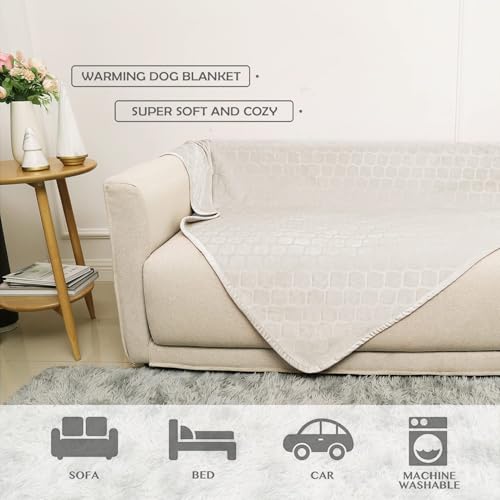 fuguitex Waterproof Dog Blanket Bed Cover Dog Crystal Velvet Moroccan Fuzzy Cozy Plush Pet Blanket Throw Blanket for Couch Sofa(82 * 82 inch, Cream+Beige) - color: Cream+beige, size: 82x82 Inch (Pack of 1)