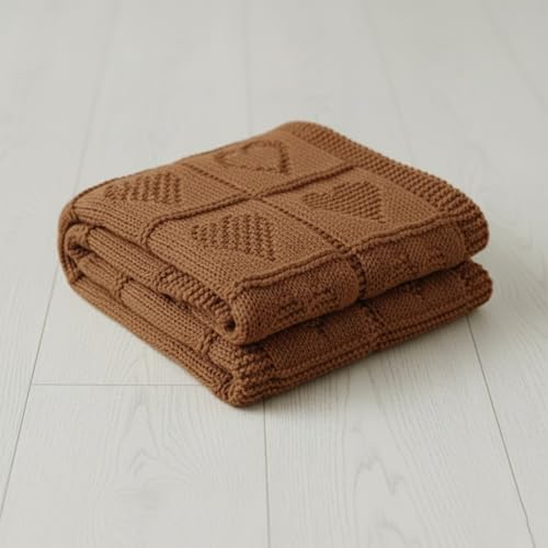 Baby Knit Cotton Blanket Mocha Heart Pattern Soft Breathable Throw for Crib Or Stroller Nursery Gift Baby Shower Birthday Christmas Size 30x30 - color: Mocha, size: 30"x30"
