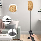 Ruiever Floor Lamp for Living Room,Farmhouse Floor lamp,Modern Standing lamp with Hand-Worked Rattan Shade (Drum Shade-with Remote) - style: Drum Shade-with Remote