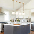 Modern Gold Globe Pendant Light White Globe Glass Shade Brushed Brass Finished Adjustable Rods Hanging Light Fixtures for Kitchen Island Living Room - color: Gold 1 Pack-Adjustable Rods