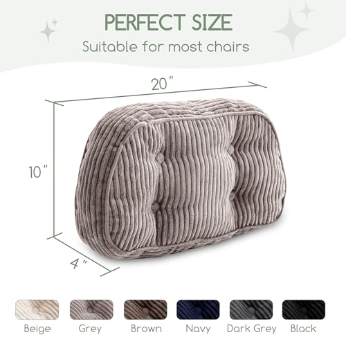 HIGOGOGO Lumbar Support Pillow for Recliner Chair/Accent Chair/Couch/Office Chair, Tufted Corduroy Back Support Cushion for Elderly, Recliner Cushions for Back Rest, Pain Relief, Reading, Grey - color: Grey