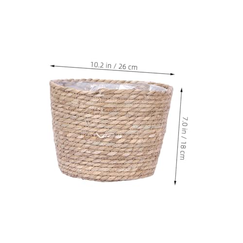 ORFOFE Seagrass Plant Basket Woven Planter with Plastic Liner Handcrafted Rattan and Straw Flower Pot Cover for Indoor and Outdoor Rustic Farmhouse Decor Multipurpose Storage Container