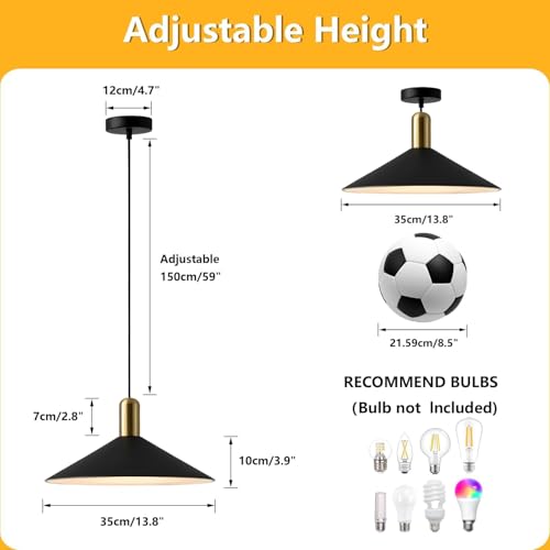 KCO Lighting Farmhouse Matte Black Barn Pendant Light 1-Light Mid Century Dome Pendant Lighting Industrial Cone Hanging Light Single Kitchen Island Light Fixture for Dining Room (Black) - color: Black