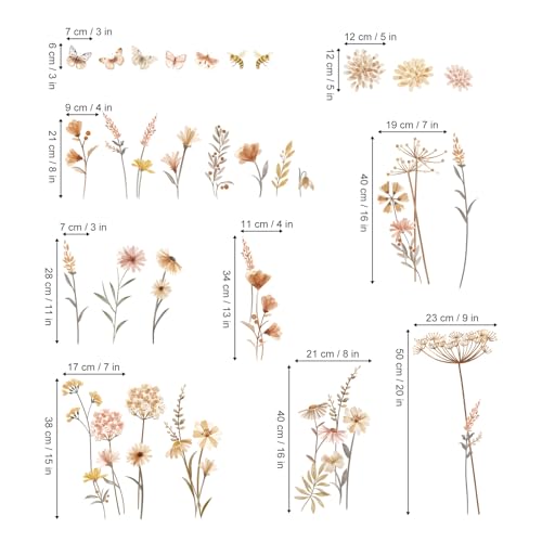 decalmile Boho Flower Wall Decals Wildflower Floral Dandelion Grass Wall Stickers Baby Nursery Girls Bedroom Kids Room Wall Decor