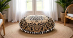 32" Black Gold Mandala Barmeri Large Floor Pillow Cover Cushion Meditation Seating Ottoman Throw Cover Hippie Decorative Zipped Bohemian Pouf Ottoman Poufs, Pom Pom Pillow Cases - size: 32" x 32" (Pack of 1), style: Bohemian
