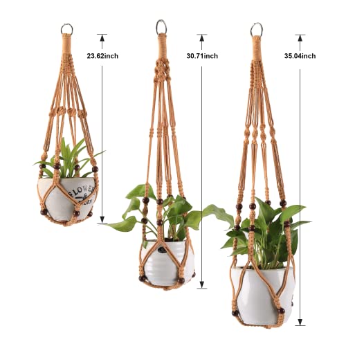 3-Pack Macrame Plant Hanger Indoor - Hanging Planter Basket for Indoor Outdoor - Decorative Boho Plant Holders Set with Beads - Ceiling Flower Pot Holder with 6 Hooks - 35"/30"/24" Brown - color: Brown