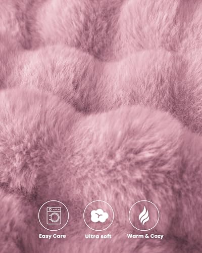 Ultra Soft Cozy Faux Fur Throw Blanket, Fuzzy Plush Thick Bubble Blanket, Oversize Luxury Fluffy Blanket for Couch, Bed, and Living Room, 60x80 Inches, Pink - color: Pink, size: Twin