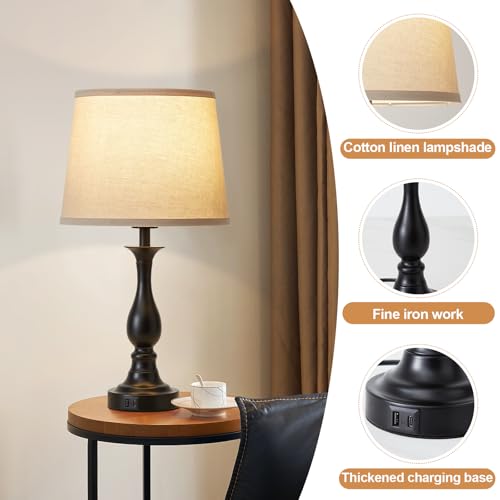 Bedside Table Lamp Touch Control Bedroom Lamps with USB A and C Charging Port 3 Way Dimmable Touch Lamps for Nightstand Living Room Bedroom Dorm Home Office Reading, Set of 2 - color: Black