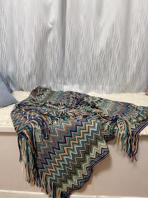 Boho Bohemian Throw Blanket for Couch Sofa Bed, Soft Cozy Lightweight Boho Blankets Knitted with Tassel, Decorative Blanket All Season 50x60 inches (Blue)