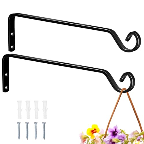 2pcs Wall Mounted Plant Hanger, Indoor/Outdoor Decorative Hook for Hanging Plants, Windchime, Baskets – Rustic Iron Plant Holder, Ideal Wall Décor, Ceiling Hooks for Indoor Garden- (12in black) - color: black-B, size: 12 Inch