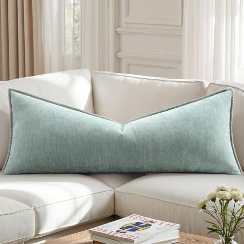 decorUhome Summer Chenille Soft Cozy Throw Pillow Covers 14x36 Set of 1, Modern Farmhouse Boho Velvet Decorative Pillow Cases with Stitched Edge for Couch Sofa Bed Home Decor, Aqua Haze - color: Aqua Haze, size: 36" x 14" (Pack of 1)
