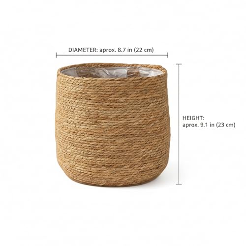 Seagrass Flower Pot, Woven Planter Basket for Indoor Plants, Decorative Plant Pot with Plastic Liner, Decorative Basket Planter for Home Decor (23 cm)