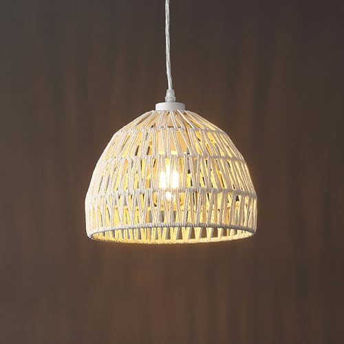 JONATHAN Y 10.25" Cream Modern Bohemian Woven Rope LED Pendant Light Fixture, Adjustable Dome Ceiling Lamp for Kitchen Island, Rope Shade, Coastal Farmhouse Decor (JYL6513C) - color: Cream, size: 10.25"