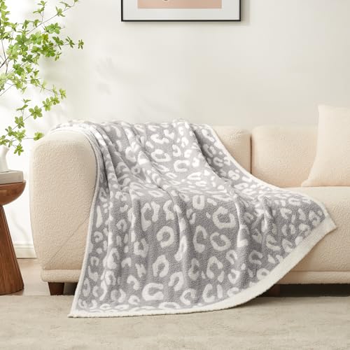 Snuggle Sac Leopard Throw Blanket for Couch Bed Sofa 50x70 inches, Reversible Grey Leopard Oversized Throw XL Ultra Soft Cozy Blankets for Women Mothers Birthday Gifts - color: Leopard Grey, size: Throw-XL(50"x70")