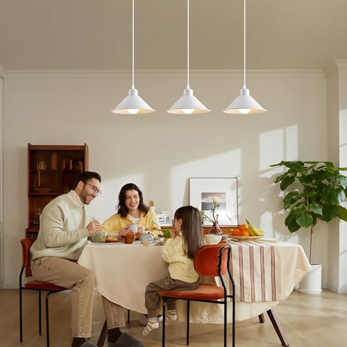 8.2IN Plug in Pendant Light, 2 Pack Industrial Hanging Lamp White Vintage Pendant Lighting Fixtures with 15ft Cord On/Off Switch for Kitchen Island Dinning - color: White Plug in Pendant Light 8.2IN