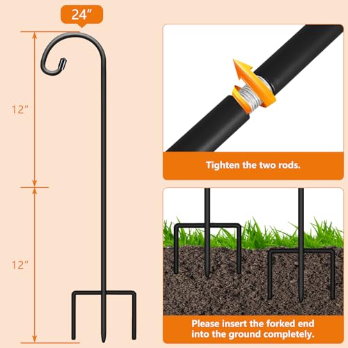 Gtongoko 24 Inch Shepherd Hooks for Outdoor 4 Pack,Garden Hooks for Hanging Plants, Lanterns, Solar Lights, Mason Jars & Wedding Decor, Matte Black Decorative Shepherd’s Hooks - size: 24 Inch, style: 4 Pack