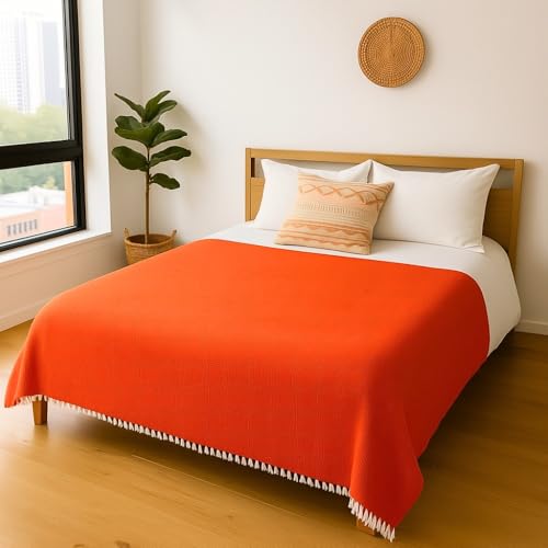 Open Road Goods Solid Color Mexican Yoga Blanket – Large Handwoven Throw for Yoga, Beach, Camping or Home – Soft and Durable Cotton Blend - color: Tangerine Blanket