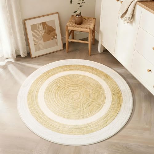 Asrug Imitation Jute Low Pile Round Rug Area Rug Washable Non-Slip Circle Rug Soft Plush Touch Circle Rugs Round for Kitchen Bathroom Living Bedroom Nursery, Carpet 3ft /36 inch/91 cm Beige/Brown - color: Beigebrown, size: 3ft