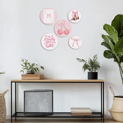 5 Pcs Preppy Pink Coquette Wall Art Bowknot Aesthetic Hanging Decor for Apartment Bedroom Living Room Dining Room Farmhouse Home - color: Pink