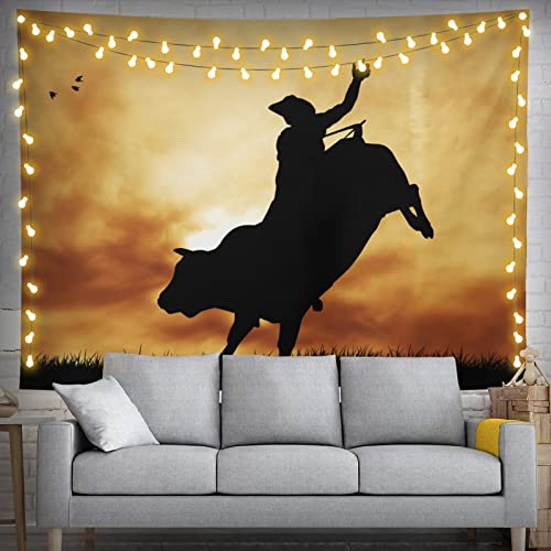 Western Cowboy Tapestry 60" X 40" Rodeo Bull Rider Wall Hanging Party Decorations Home Decor For Bedroom Living Room Dorm (150 X 100cm) - color: Western Cowboy, size: 60"L x 40"W